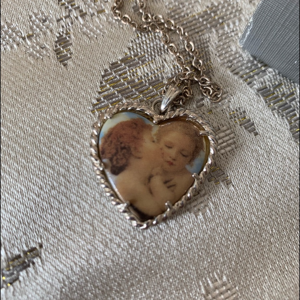 Two Cupid’s Porcelain Heart Necklace